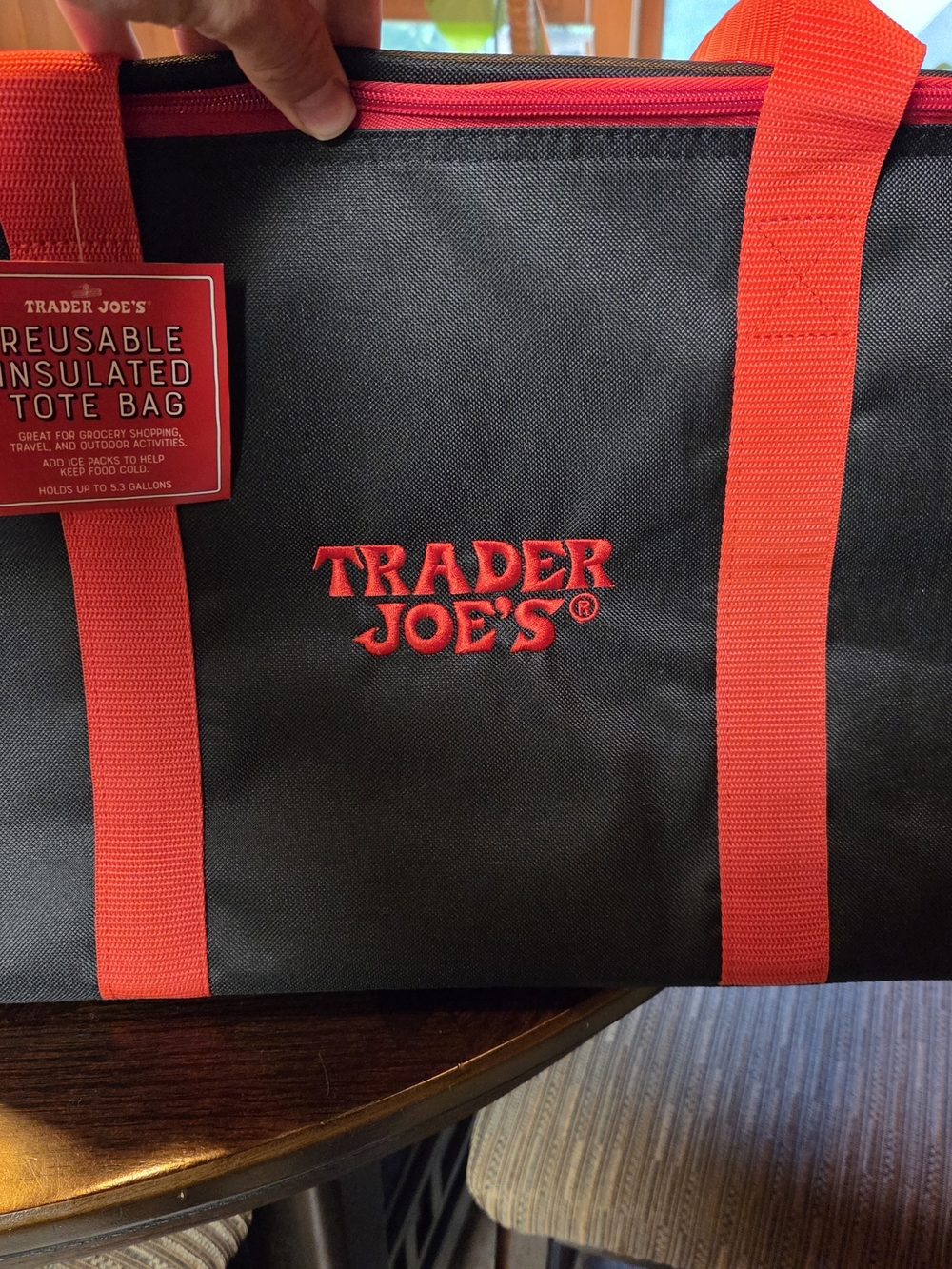 Trader Joe's Black and Red Insulated Tote Bag